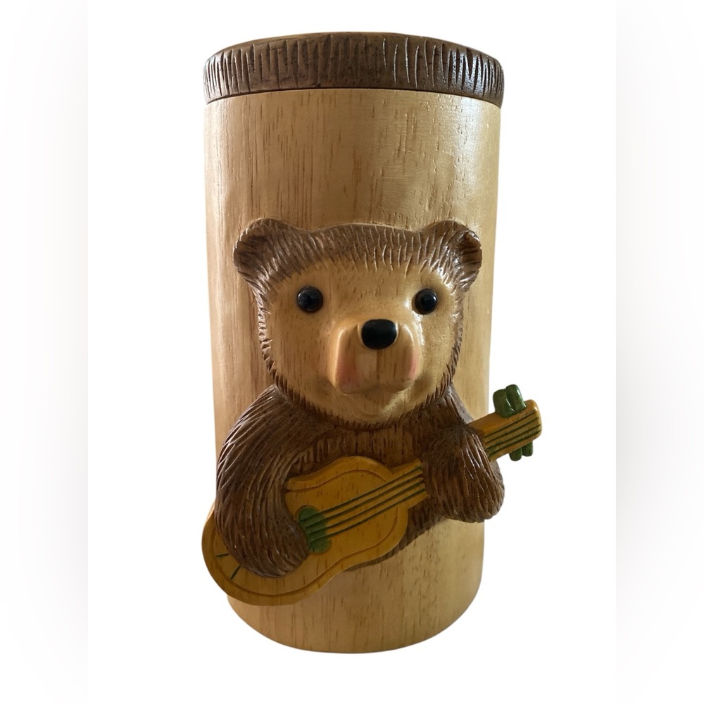 Vintage Rare Robert Raikes Hand Signed Carved Wooden Bear Stein Mug Cup